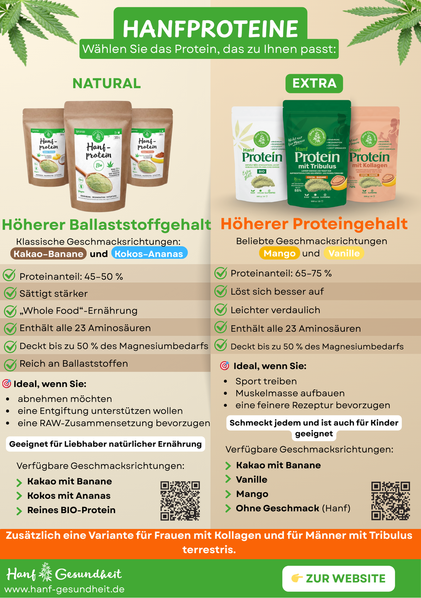 Vergleich von RAW- und EXTRA-Hanfprotein